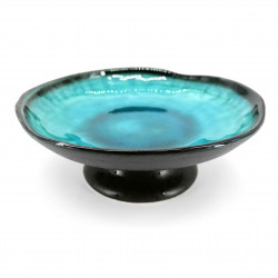 Small round Japanese ceramic plate, raised, ocean blue glazed, KAIYO