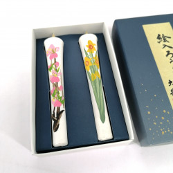 Set of two Japanese hand painted white candles, SHIRO KYANDORU