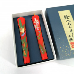 Set di due candele rosse giapponesi dipinte a mano, AKA KYANDORU