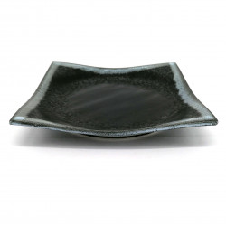 Japanese square ceramic plate, black, gray rims, HANSHA