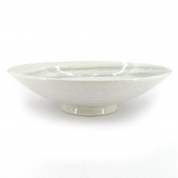 Große runde japanische Keramikschale, weiß und grau, Pinseleffekt, SENPU