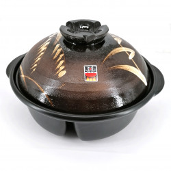 Donabe - vaso di terracotta con scomparti, marrone, motivo canna, ASHI