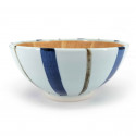 Bol japonais suribachi en céramique, blanc à rayures bleues, SUTORAIPU