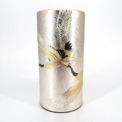 Japanese aluminium tea canister, KOKUSHO TSURU, silver