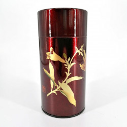 Japanese metal tea box, HONKIN YURI, Burgundy color