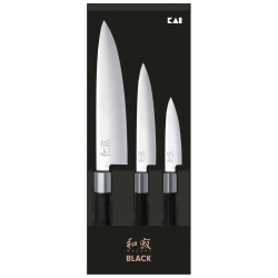 Set de 3 couteaux japonais, 2 couteaux universels et un couteau chef, WASABI BLACK SET