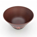 Japanese rice bowl in dark cedar wood with lacquered maple leaves pattern, NATSUME