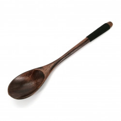Large dark wooden spoon and black cord, MOKUSEI SUPUN