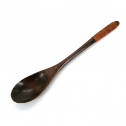 Large dark wooden spoon and brown cord, MOKUSEI SUPUN