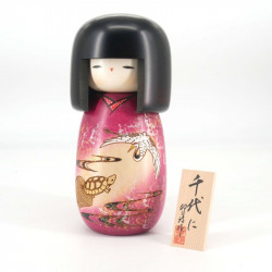 Rosa japanische Kokeshi-Puppe mit Ewigkeitsmuster, CHIYO NI
