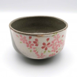 Ciotola da tè in ceramica giapponese, SAKURA, grigia e rosa