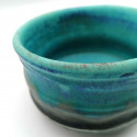 Japanese bowl for ceramic tea ceremony, GURE TAKOIZU, turquoise and gray