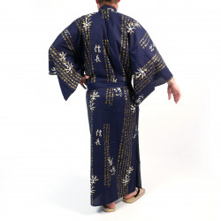 Japanese traditional blue cotton yukata kimono general hideyoshi kanji for men