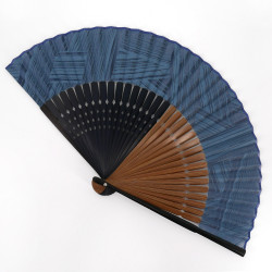 Ventaglio giapponese in cotone blu e bambù, AOI, 22 cm