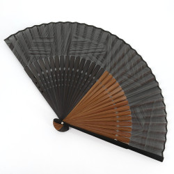 Japanese gray cotton and bamboo fan, GURE, 22cm