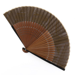 Japanese brown cotton and bamboo fan, KURUMI, 22cm