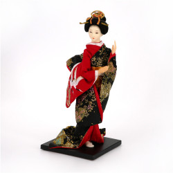 Bambola tradizionale giapponese Oyama modello di gru kimono nero e rosso, TSURU