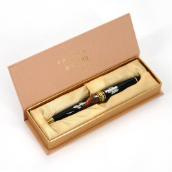 Japanese black ballpoint pen in mount fuji pattern box, KUROFUJI, 13.3cm