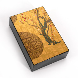 Caja de almacenamiento japonesa de resina negra con patrón de cereza, KOURINBAI, 11x7.5cm