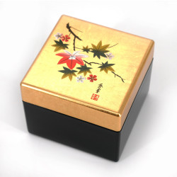 Caja de almacenamiento japonesa de resina dorada con flor de cerezo y patrón de hojas de arce, HANAICHIMONME, 8x8x6.5cm