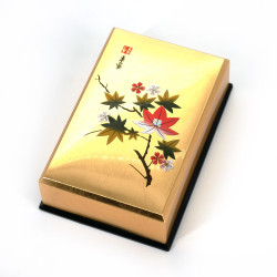 Caja de almacenamiento japonesa de resina dorada con patrón de flores de cerezo y hojas de arce, HANAICHIMONME, 11.5x7.5x3.6cm