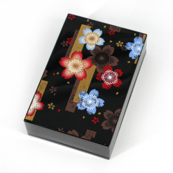 Scatola portaoggetti giapponese in resina nera con motivo a fiori di ciliegio, NOSHISAKURA, 11x7.5x3cm