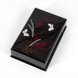 Japanese black resin storage box with butterfly motif, MUSASHINO, 9.5x8x2.8cm
