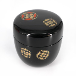Japanese black natsume tea caddy in resin pattern circles, SHIPPO, 40g