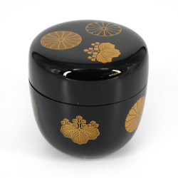 Boîte à thé japonaise natsume noire en résine motif traditionnel, KODAIJI, 40g 