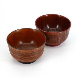 Duo di ciotole giapponesi in legno nero e rosso, SUJIIRI, 11,3x7cm