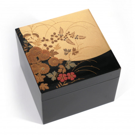 Japanese black and gold storage box in flower pattern resin, HANANO, 10x10x7cm