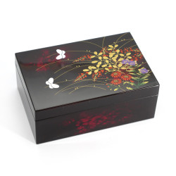 Scatola portaoggetti giapponese in resina nera con motivo a farfalla, MIYABINO, 13,4x8,9x5,2 cm
