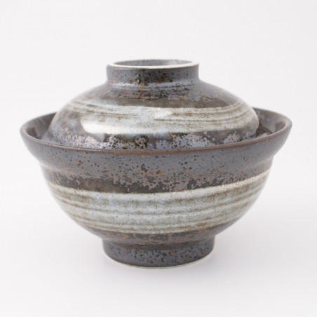 Bol japonais en céramique avec couvercle, BURASHI, gris