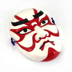 Petit masque nô représentant un maquillage traditionnel blanc et rouge en céramique, KUMADORI, 9.7 cm