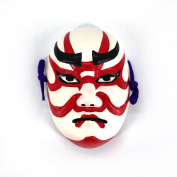 Mini noh mask representing a traditional white and red ceramic make-up, KUMADORI, 5.4 cm