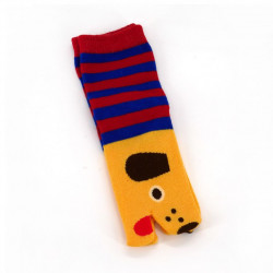 Japanese cotton tabi socks for children yellow dog head pattern, KAWAII INU, 13-18 or 19-24cm