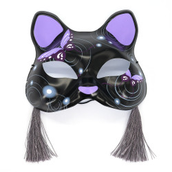 Japanese black and purple cat half mask with butterfly pattern, NEKOMASUKU