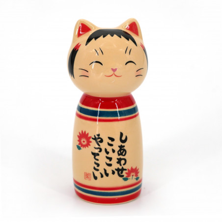 Chat poupée kokeshi en céramique, CHIRASHIGIKU, 9 cm