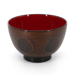 Soup bowl in imitation wood resin with red interior, HAKEMEKIKKO, 10.8 cm