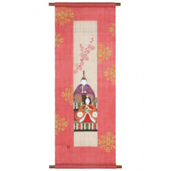 Tapiz de cáñamo rosa pintado a mano con flores de melocotón y patrón de muñecas imperiales, TANZAKU MOMOHINA, 45x120cm