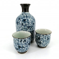 Servicio de sake japonés 2 vasos y 1 botella, KOZOME TSURU KARAKUSA