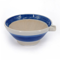 Ciotola giapponese in ceramica suribachi con beccuccio - SOSOGIGUCHI - blu e bianco