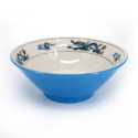 Japanese blue ceramic ramen bowl, RYU, blue dragon