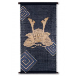 Hand painted blue hemp tapestry kabuto helmet pattern, KABUTO, 60x120cm