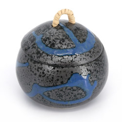 Tazza rotonda giapponese con coperchio in ceramica SEIRYU, nera e blu
