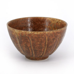 Japanese ceramic rice bowl, orange brown, SEJIGURIN