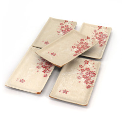 Set of 5 Japanese rectangular plates, SAKURA, cherry blossoms