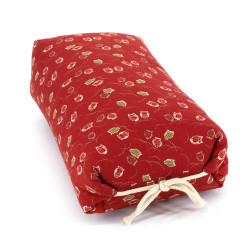 Japanese red makura cushion with owl pattern, FUKURO, 32cm