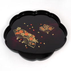 Black tray in the shape of a cherry blossom, fan pattern 27cm x 27cm