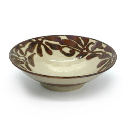 Japanese beige ceramic ramen bowl, SHITO, rusty leaves pattern